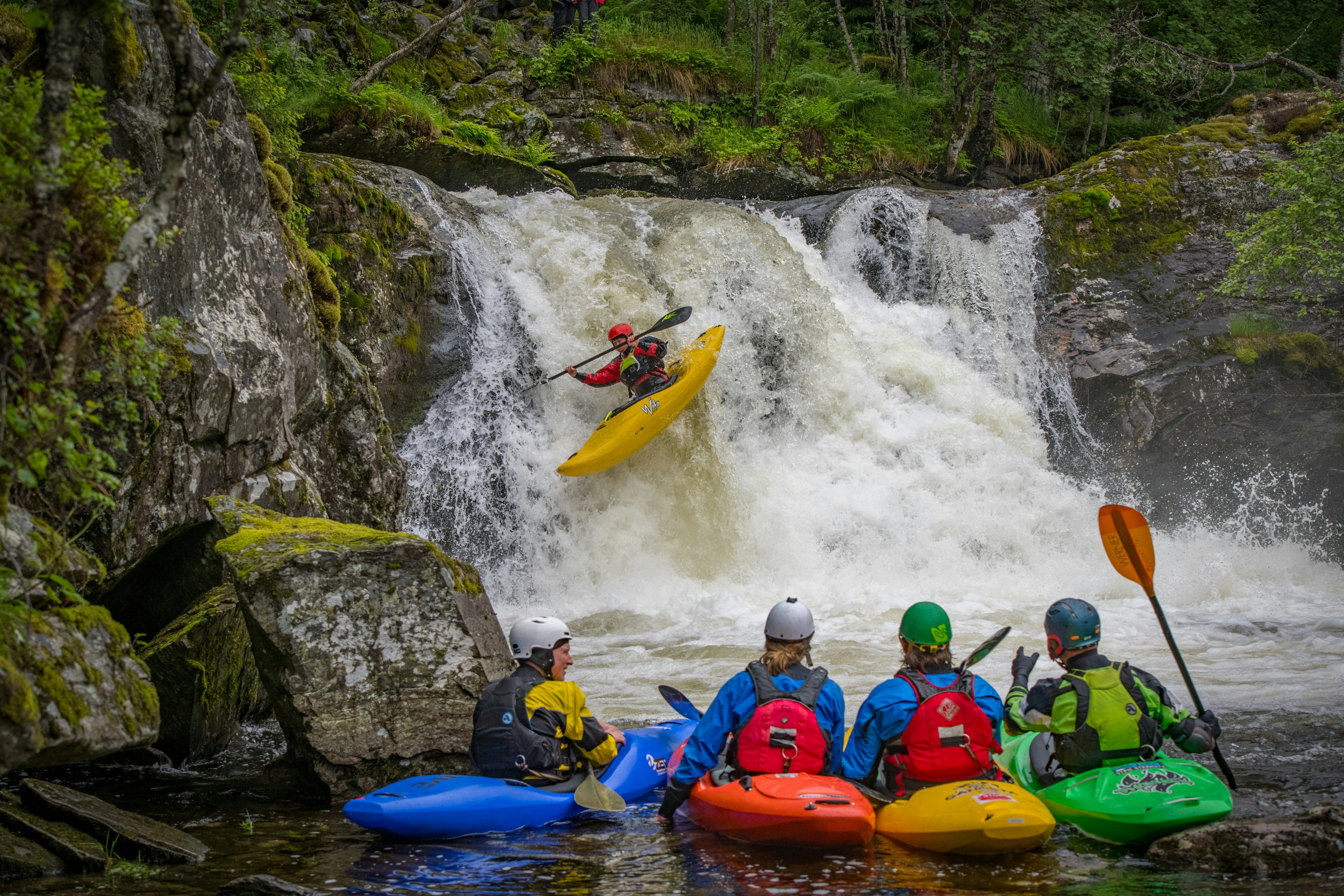 Kayaking on mountain river